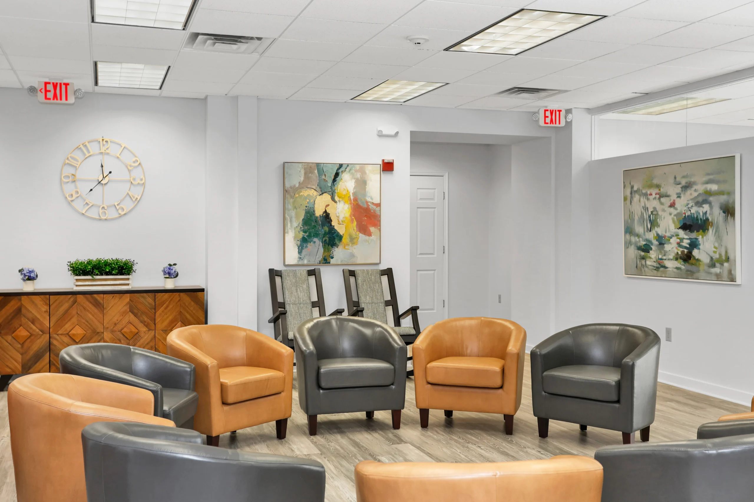 Group therapy room with arranged chairs at Wellness Hills Mental Health Treatment in New Jersey.