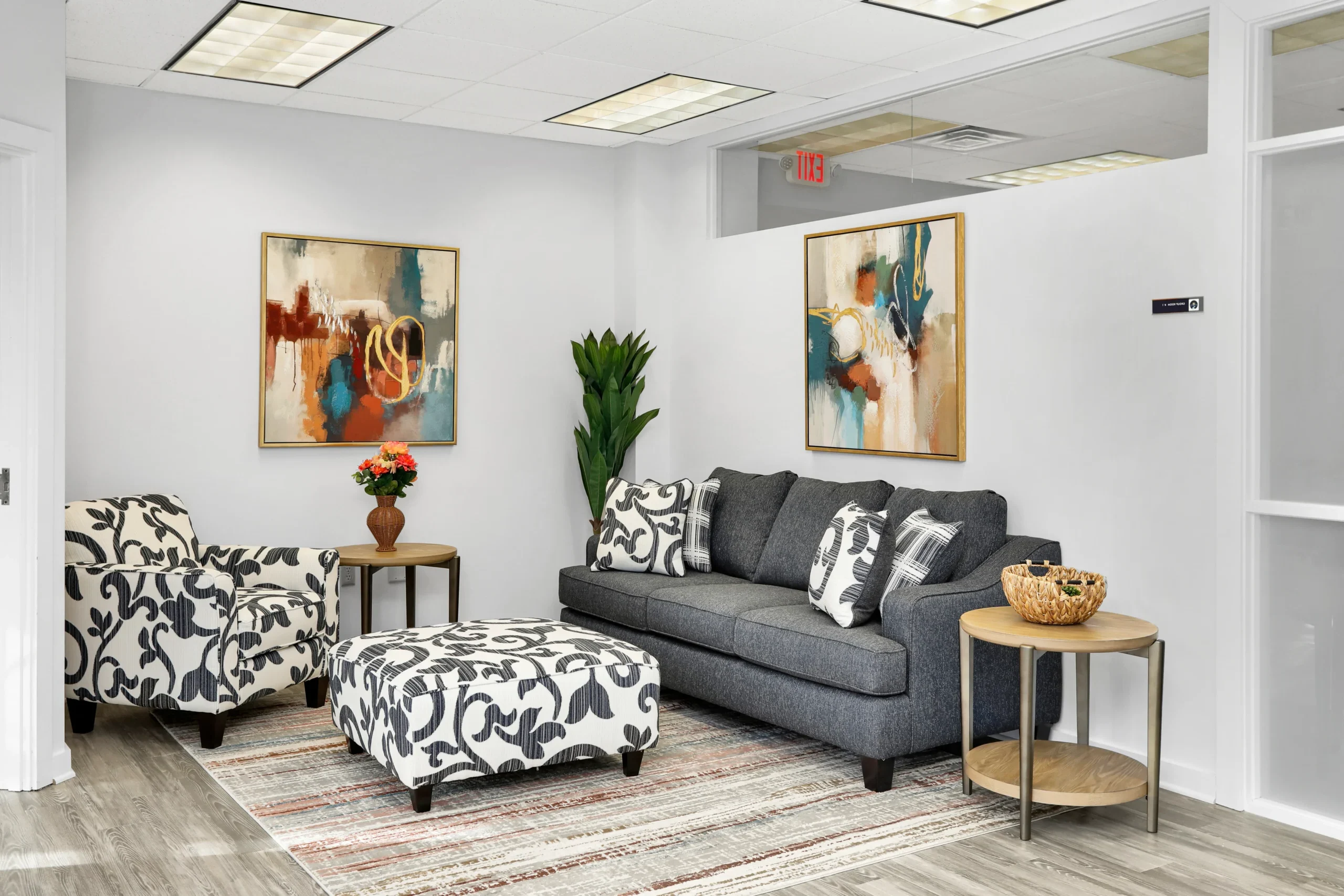Modern and welcoming common area at Wellness Hills Mental Health Treatment Center in Chester, New Jersey.