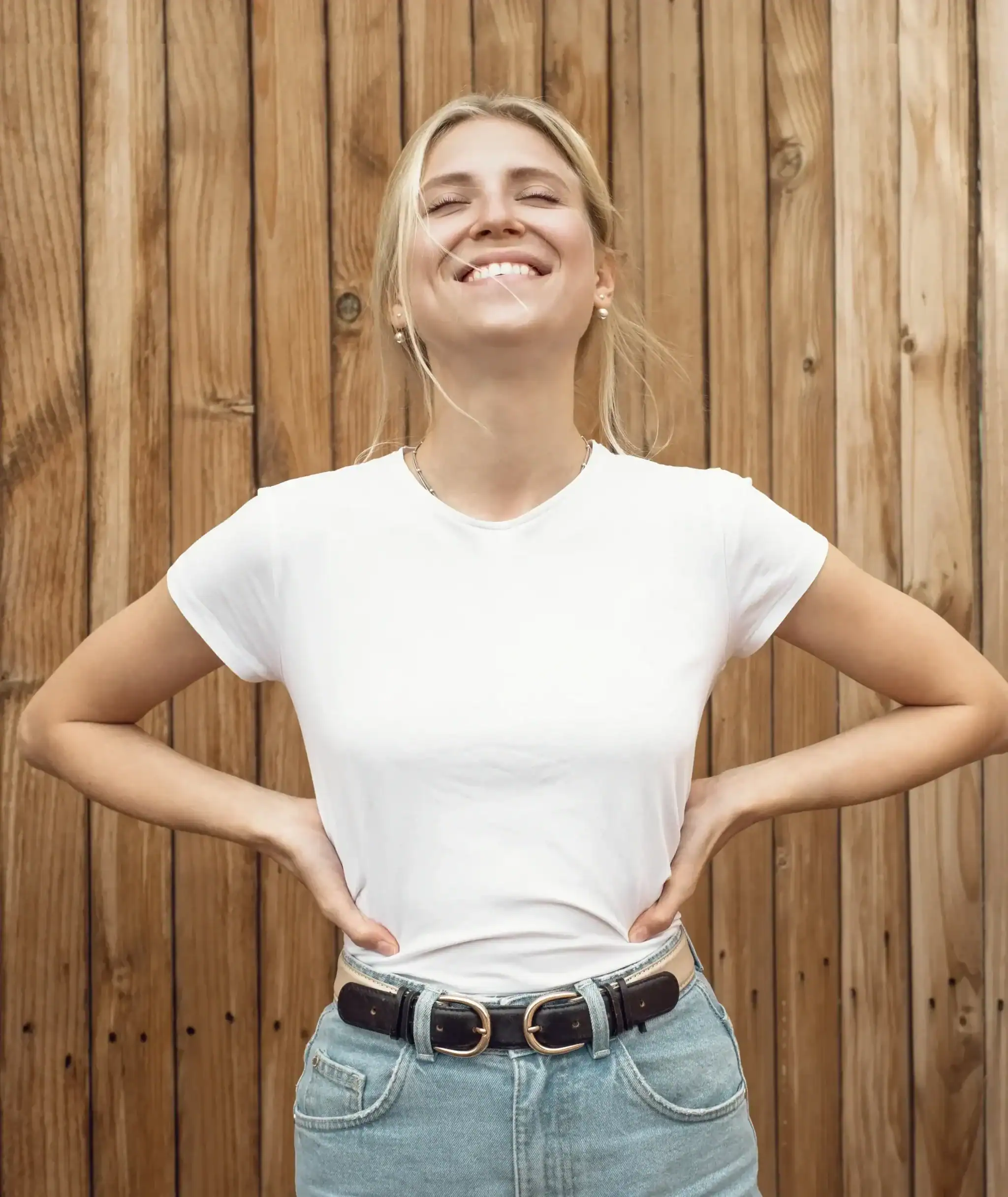 Woman practicing a moment of calm and self-awareness in an outdoor setting