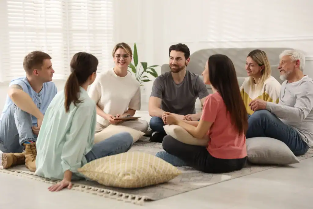 Adults participating in a group therapy session for depression