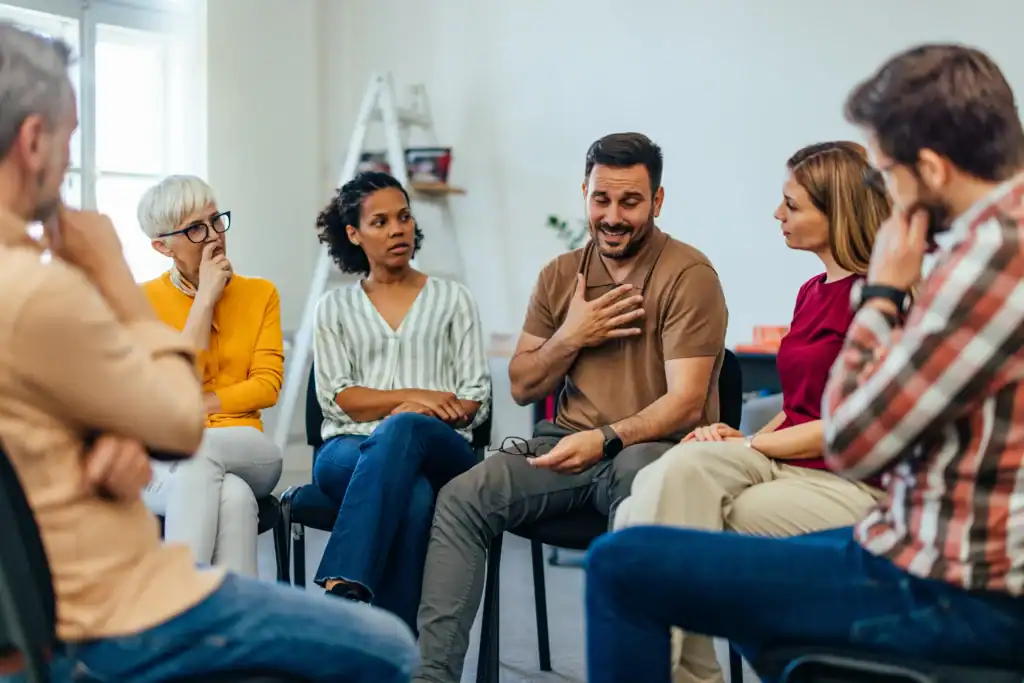 People participating in group therapy during an intensive outpatient program for anxiety.